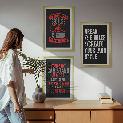 Set of 3 framed wall art pieces Motivation, training, self-development