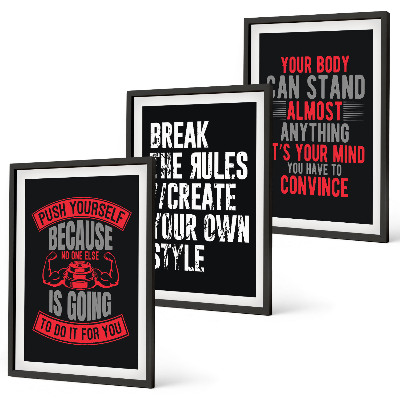 Set of 3 framed wall art pieces Motivation, training, self-development