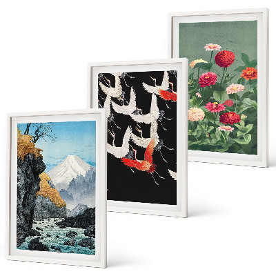 Wall art set Mountains waterfall birds flowers