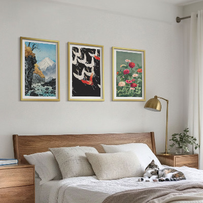 Wall art set Mountains waterfall birds flowers