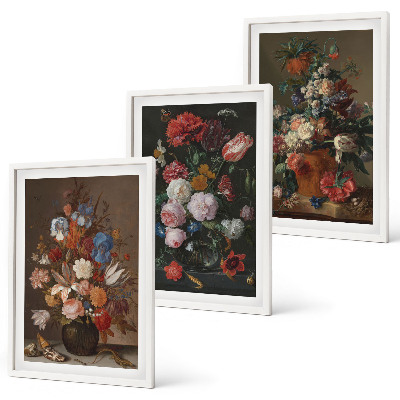 Three-piece wall art piece Flowers in vases compositions