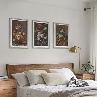 Three-piece wall art set floral vase composition