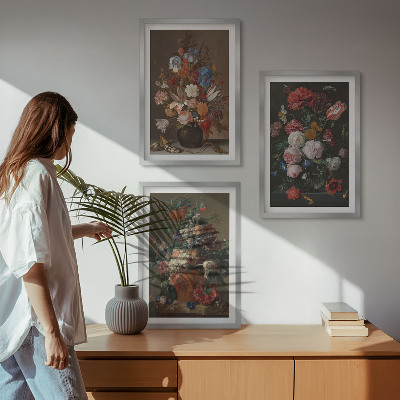 Three-piece wall art piece Flowers in vases compositions