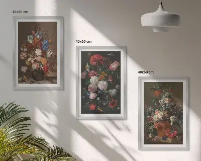 Three-piece wall art set floral vase composition