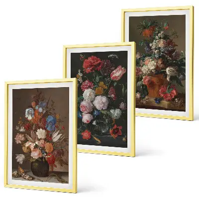 Three-piece wall art set floral vase composition