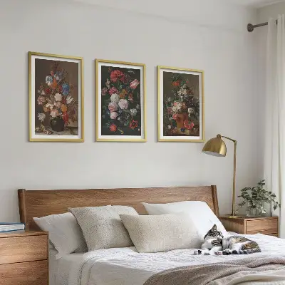 Three-piece wall art set floral vase composition