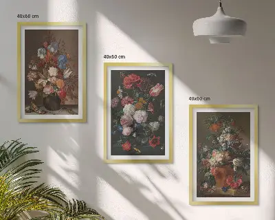 Three-piece wall art set floral vase composition