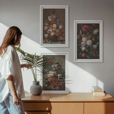 Three-piece wall art set floral vase composition