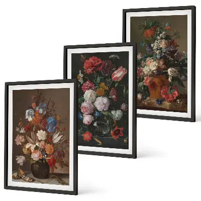 Three-piece wall art set floral vase composition