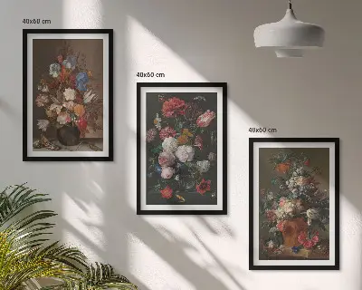 Three-piece wall art set floral vase composition