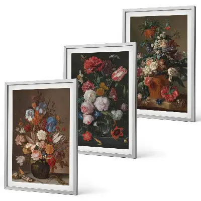 Three-piece wall art set floral vase composition