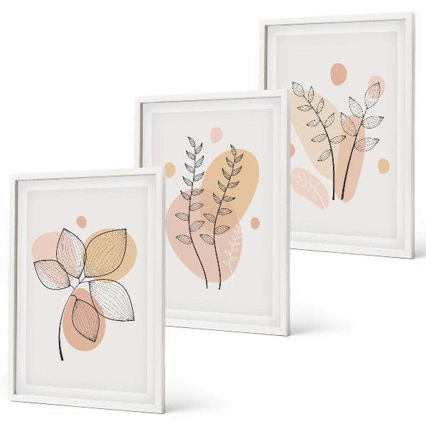 Set of 3 framed wall art pieces Pastel plant drawings