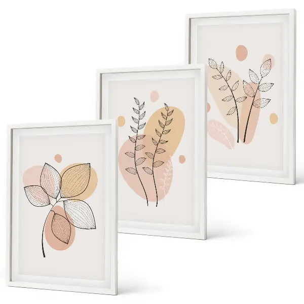 Pastel plant drawings set of 3 framed wall art pieces