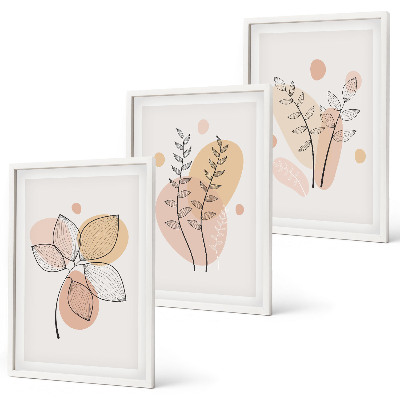 Set of 3 framed wall art pieces Pastel plant drawings