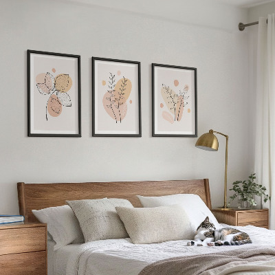 Set of 3 framed wall art pieces Pastel plant drawings