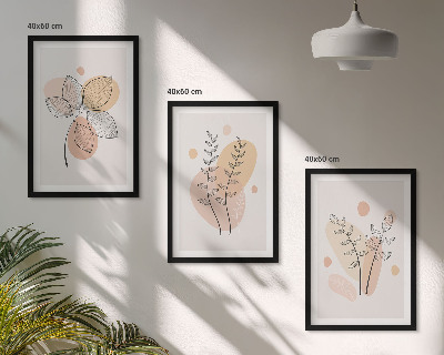 Set of 3 framed wall art pieces Pastel plant drawings