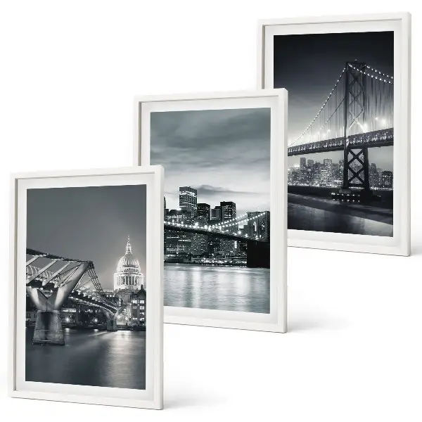 Wall art set featuring bridges and city architecture in gray
