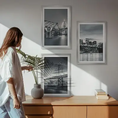 Wall art set Bridges, city architecture, gray