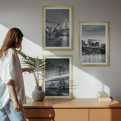 Wall art set Bridges, city architecture, gray
