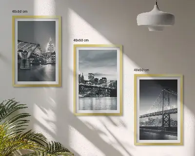 Wall art set featuring bridges and city architecture in gray