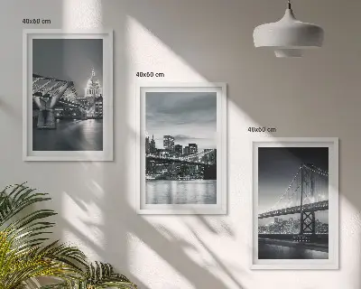 Wall art set featuring bridges and city architecture in gray