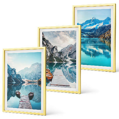 Three-piece wall art piece Mountain lakes boats reflection
