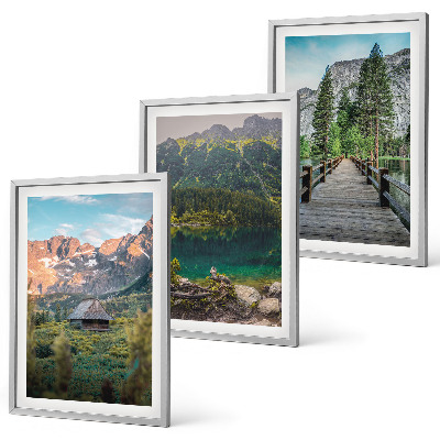 Three-piece wall art piece Mountain landscape lake bridge