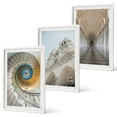 Set of 3 framed wall art pieces Spiral staircase of the cathedral facade