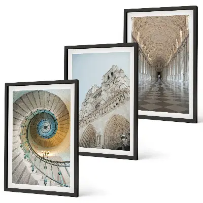 Set of 3 framed wall art pieces Spiral staircase of the cathedral facade