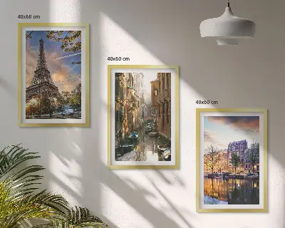 Wall art set Eiffel Tower Venice Amsterdam canals