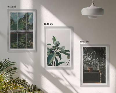 Three-piece wall art piece Green leaves on the window plant