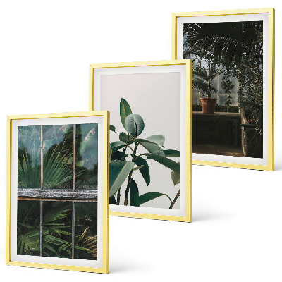 Three-piece wall art piece Green leaves on the window plant