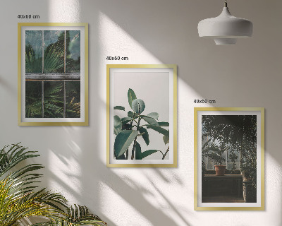 Three-piece wall art piece Green leaves on the window plant