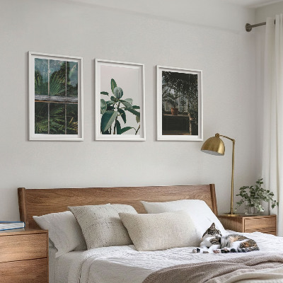 Three-piece wall art piece Green leaves on the window plant