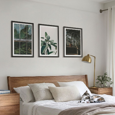 Three-piece wall art piece Green leaves on the window plant