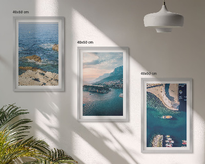 Set of 3 framed wall art pieces Sea views, cliffs, ports