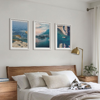 Set of 3 framed wall art pieces Sea views, cliffs, ports