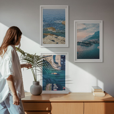 Set of 3 framed wall art pieces Sea views, cliffs, ports