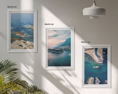 Set of 3 framed wall art pieces Sea views, cliffs, ports