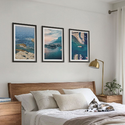 Set of 3 framed wall art pieces Sea views, cliffs, ports