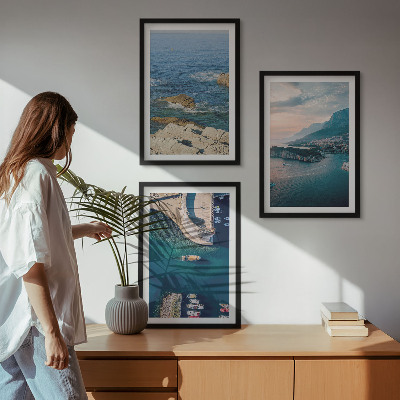 Set of 3 framed wall art pieces Sea views, cliffs, ports