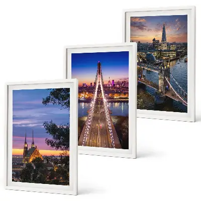 Wall art set featuring views of bridges and sunsets