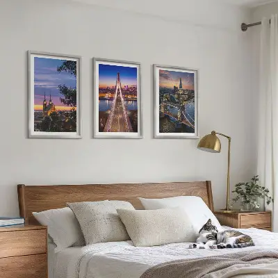 Wall art set featuring views of bridges and sunsets