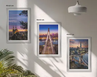 Wall art set featuring views of bridges and sunsets