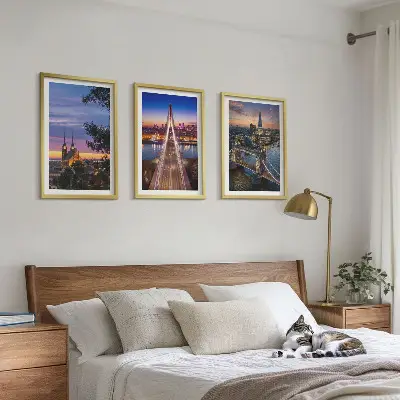 Wall art set featuring views of bridges and sunsets