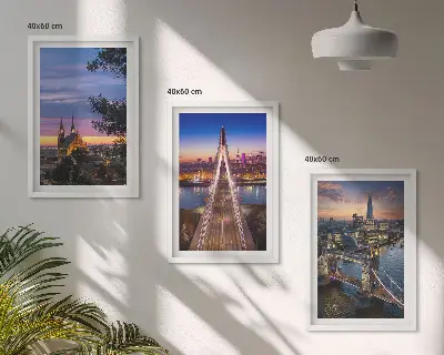 Wall art set featuring views of bridges and sunsets