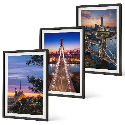 Wall art set featuring views of bridges and sunsets