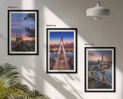 Wall art set featuring views of bridges and sunsets