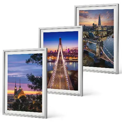 Wall art set featuring views of bridges and sunsets