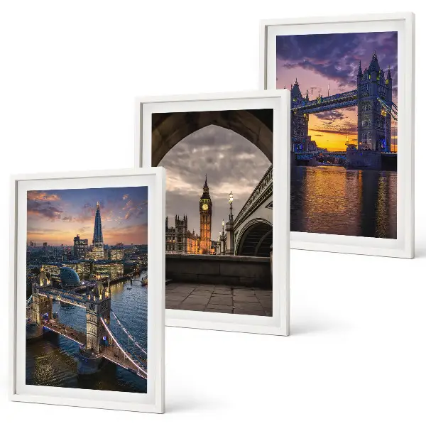 Three-piece wall art set city bridges and clock towers design